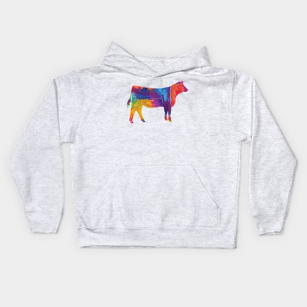 Farmgirl Livestock Show Heifer with Rainbow Pattern Kids Hoodie by SAMMO